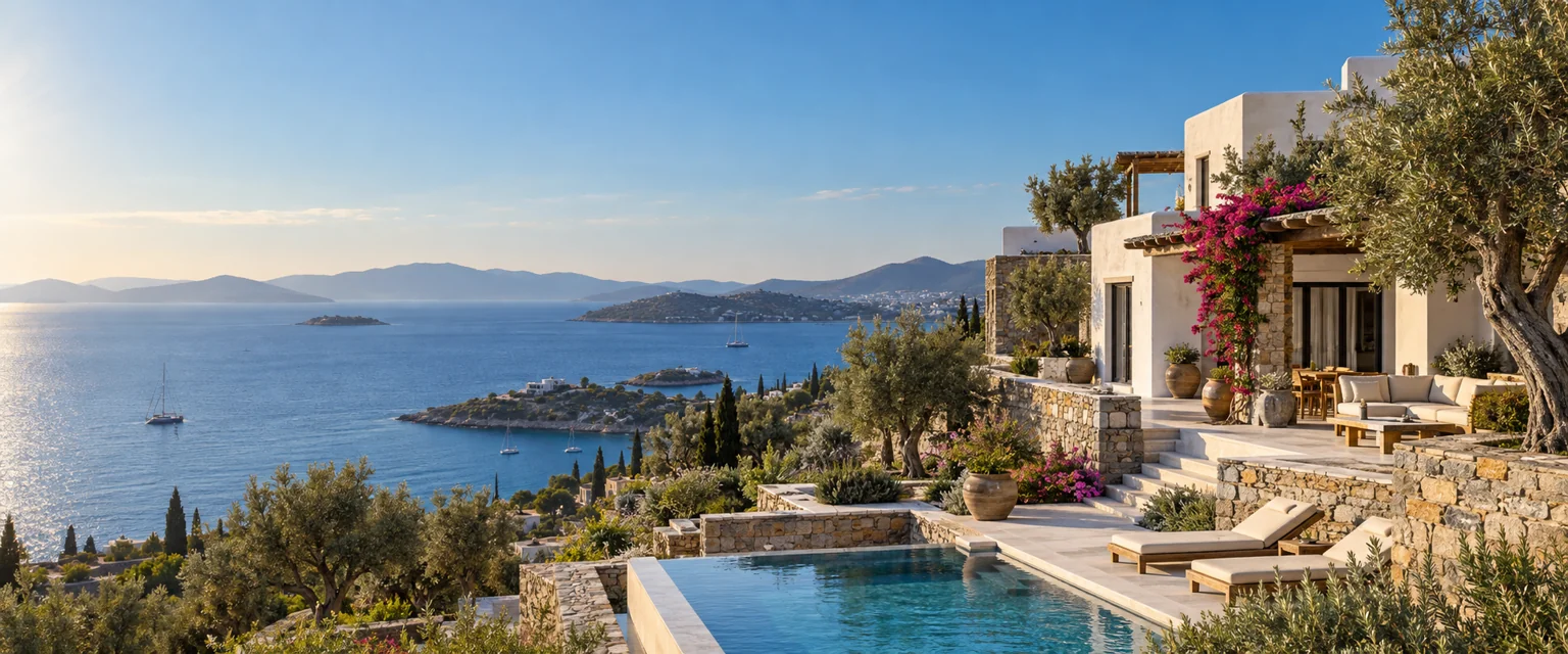 Bodrum manzaralı modern yaşam alanı ve premium konut tasarımı